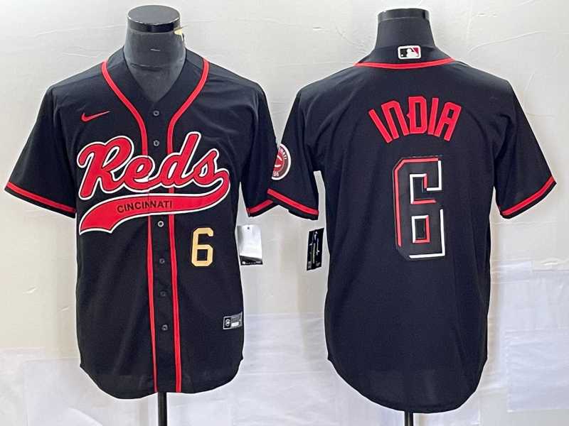 Mens Cincinnati Reds #6 Jonathan India Number Black 2023 City Connect With Patch Stitched Jersey